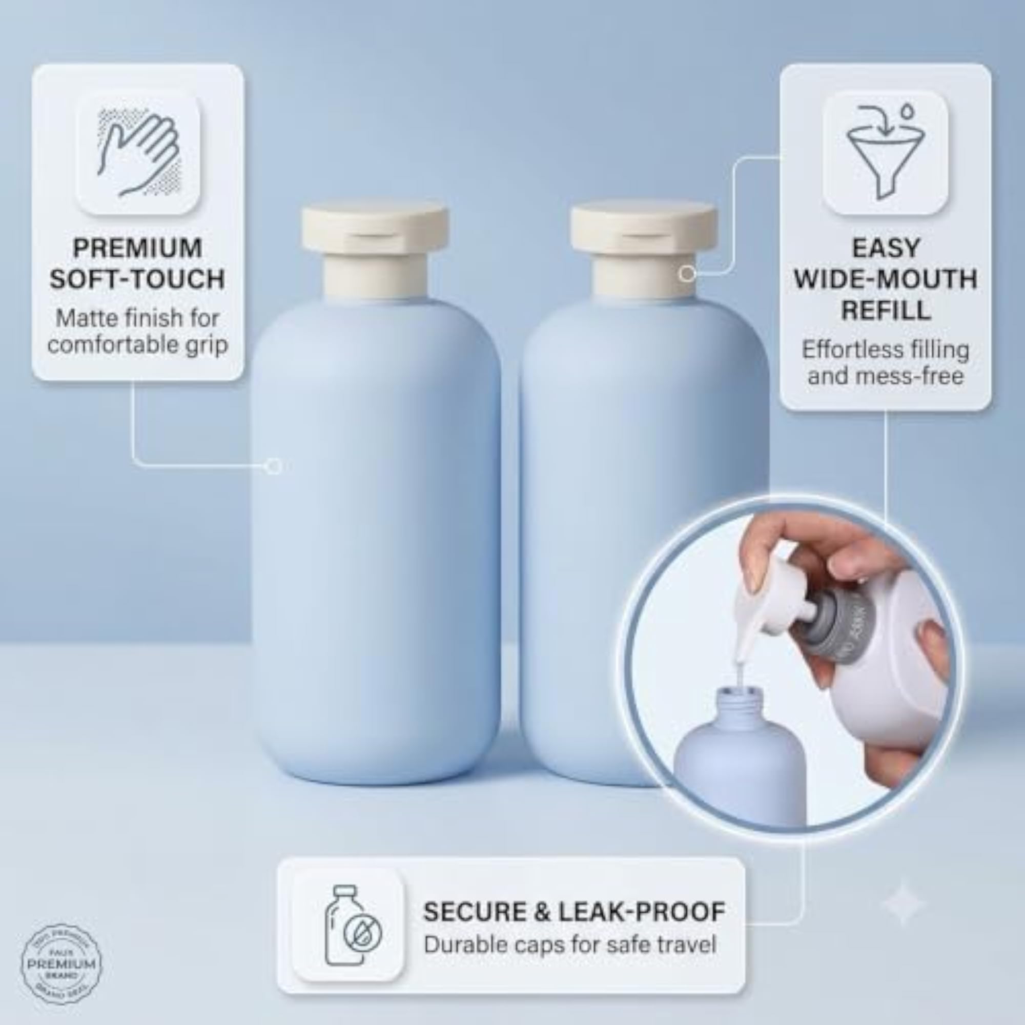 Refillable Silicone Bottle Set Blue